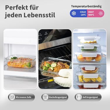 Набір скляних контейнерів для зберігання їжі з кришками з преміум-пластику, 10 шт., блакитні