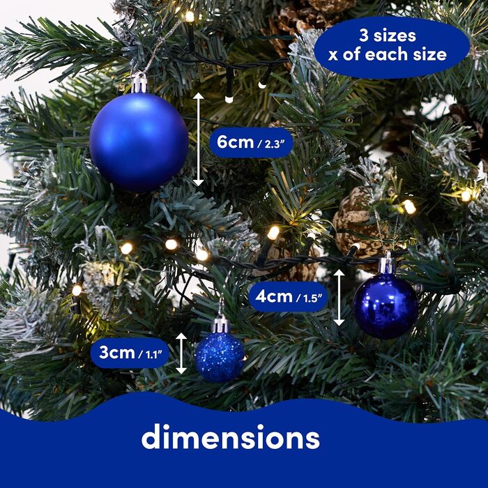 50 прикрас для ялинки Twiddlers – блакитні, різні розміри та покриття (6см, 4см, 3см)