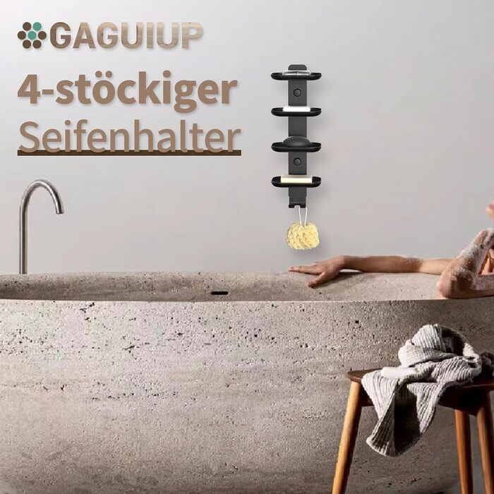 GAGUIUP Self-Adhesive Soap Dish for Shower, Bathroom, Soap Holder, Wall Mount - Stainless Steel, Black