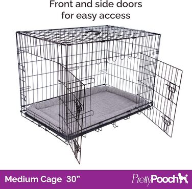 Клітка для собак та котів Pretty Pooch, розмір M, металева, складається, з лотком, двоє дверей та ліжком