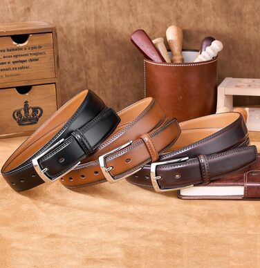 Чоловічий шкіряний ремінь VRLEGEND 35 мм для бізнесу та офіційних заходів, ремінь до костюма, з подарунковою коробкою (колір коричневий, розмір 120 см/140 см)