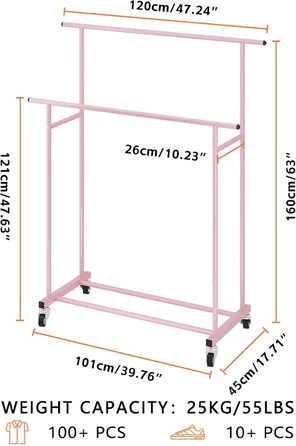 Мобильна вішалка для одягу Calmootey з подвійною перекладиною, біла (рожева)