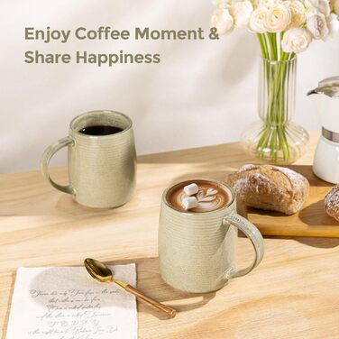 Набір келихів для кави GBHOME 500 мл (4 шт.) з кераміки з градієнтом кольору - для лате, чаю, пива, гарячого шоколаду. Можна мити в посудомийній машині та використовувати в мікрохвильовці. Реактивний хакі.