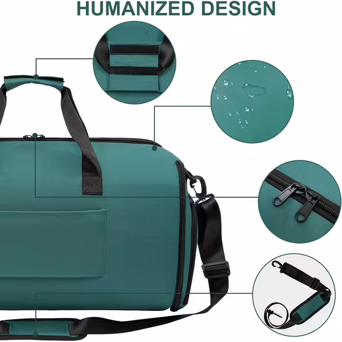 Garment bag with shoe compartment, convertible garment bag for men and women, 2-in-1 hanging, suitcase, suit, weekend, duffel bag, green, travel garment bag