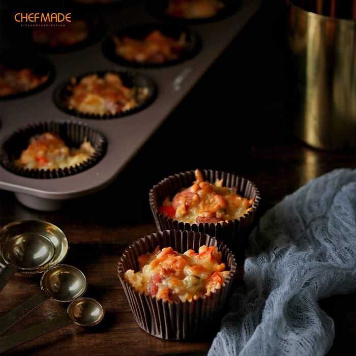 CHEFMADE Muffin Cake Pan, 12-Cavity Non-Stick Cupcake Pan Baking Mold for Oven Baking (Champagne Gold)