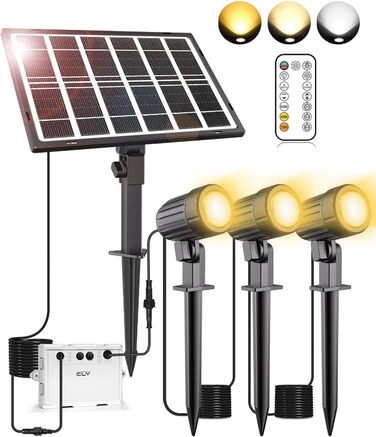 CLY Solar Lamps for Outdoors, Solar Spotlights Garden Light with Remote Control IP66 Waterproof 10 Colors 30 Dynamic Modes Timer Garden Lighting for Gardens Path Christmas Decoration 6 Pieces (Warm White/Natural/Cold White, 3 Pieces)
