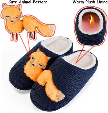 Тапочки жіночі зимові теплі, з плюшевою підкладкою, з принтом тварин, мультяшний лис, 39/40 EU