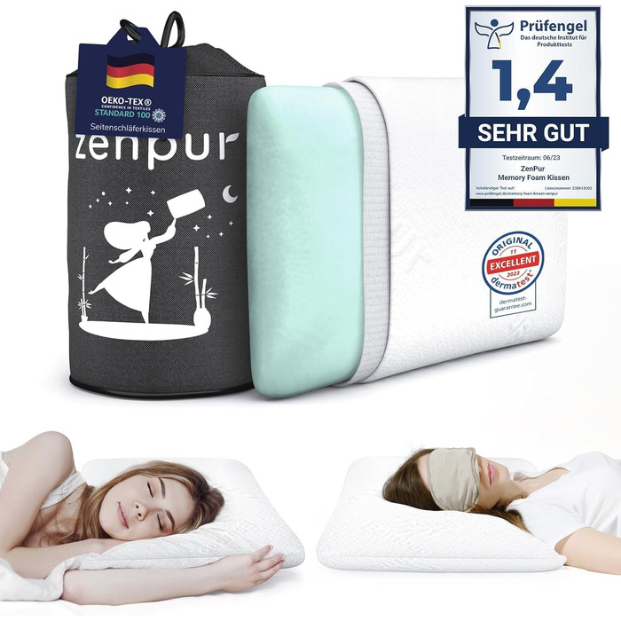 ZenPur Neck Support Pillow Firm 13cm - Memory Foam Pillow for Side Sleepers - Ergonomic Sleep Pillow 40x60, Oeko-TEX Certified Firm 1-Pack 40 x 60 x 13 cm