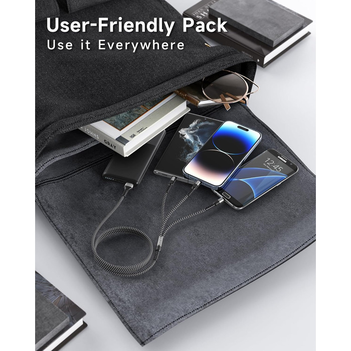 Мульти USB кабель RAVIAD 3 в 1 (2 шт x 2м) для iPhone, Samsung, Huawei та інших – сірий