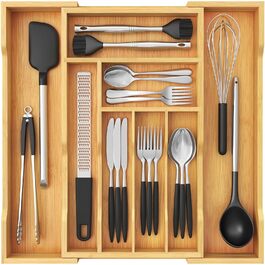 Органайзер для столових приборів Lifewit в шухляду, бамбуковий, 47 см (29-50 см)