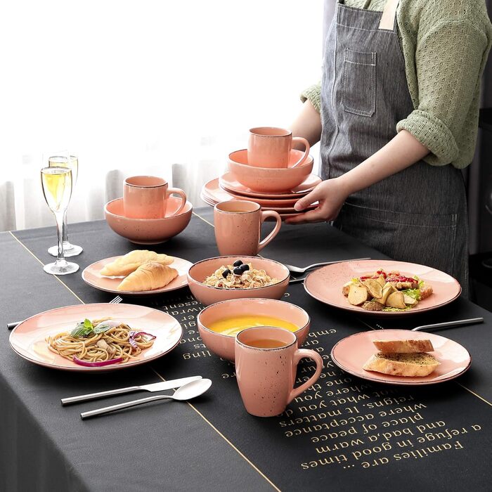 Сервіз Vancasso Serie Navia Teller, 32 елементи, на 8 осіб, сучасний дизайн (Рожевий, 16 елементів)
