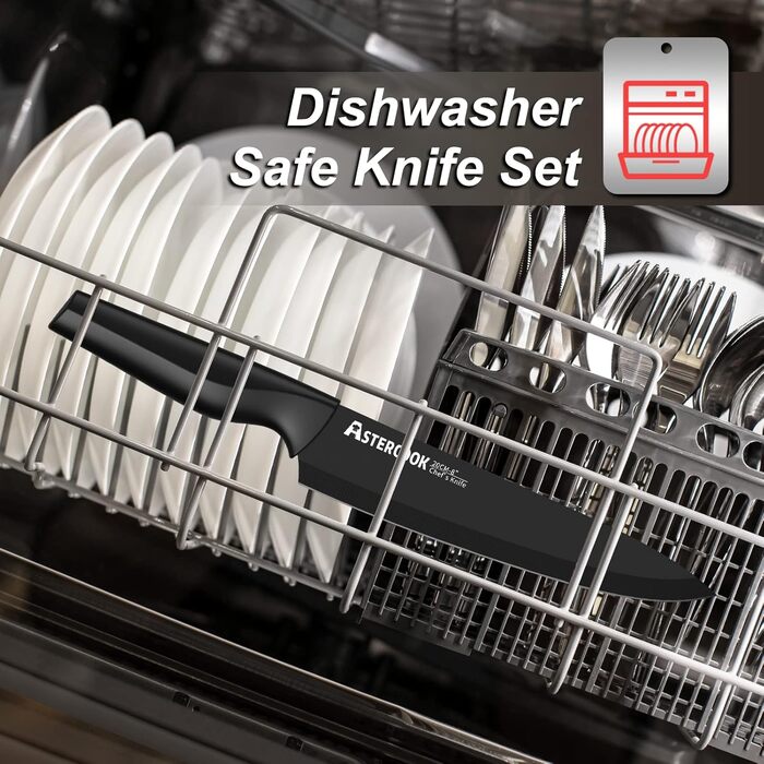 Astercook 21-Piece Kitchen Knife Set with Block - German Stainless Steel, Built-in Sharpener, Dishwasher Safe