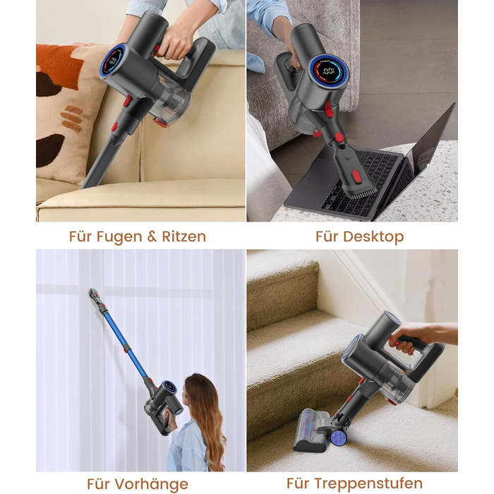 Версліф: Бездротовий акумуляторний пилосос 500W, 45 хв роботи, 40kPa, з LED-дисплеєм, для дому, авто, прибирання шерсті тварин, синій