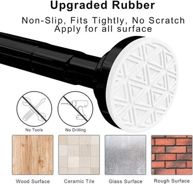 Телескопічна штанга для душу, 60-290 см, без свердління, чорна