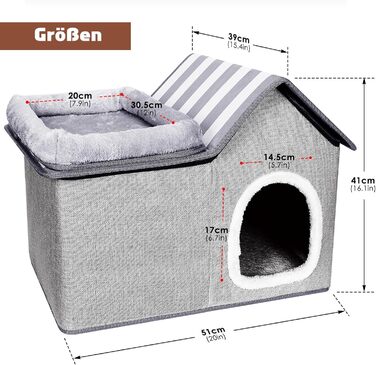 Cat House, Outdoor Cat Cave, Warm Dog Cave, Detachable Dog House with Washable Cushion and Platform, Outdoor Cat House, Cat Cave for Small and Medium Pets