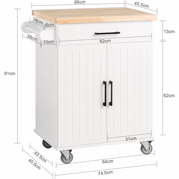 SoBuy Kitchen Cart with Wheels, Kitchen Island with Worktop, Rolling Cart, Rolling Trolley for Kitchen, Living Room, Dining Room