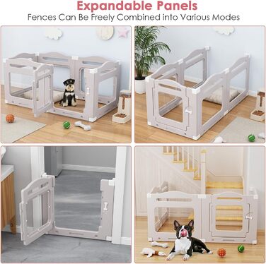 Клітка для цуценят з акрилу 60 см, 7 шт. + 1 вольєр для собак з дверцятами, без решіток, для дому, з присосками, прозора, теплий сірий (5+1)