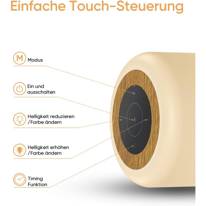 LED настільна лампа з сенсорним керуванням, диммуванням, живленням від акумулятора, 8 кольорів, 3 режими, таймер, для спальні/вітальні (світло-коричнева, 2 шт.)