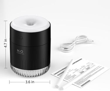 Зволожувач повітря 2L з нічним світлом для дитячої кімнати, дому та рослин, тихий (16dB), автоматичне вимкнення, до 24 годин роботи, білий (чорний)