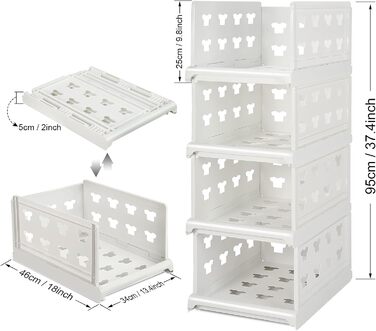 Hossejoy Extra Large Set of 4 Stackable Closet Storage Organizers, Foldable Closet Storage Box Organizers, Plastic Closet Organizer, Shelves, Basket, Bedroom, Office