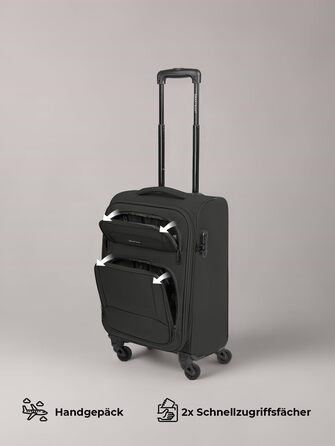 Набір валіз SMARTBOX 3-в-1 для жінок та чоловіків | Легкі та міцні валізи-ролери, якісний softcase, 4 колеса та кодовий замок | Розширювані валізи (Чорний колір, розмір S (56 см))