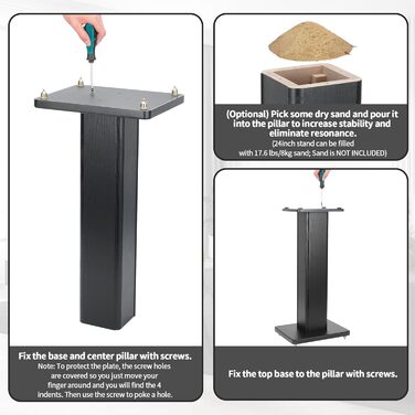 Підставка для акустики Suuiwau, 60 см, з дерева, для домашнього кінотеатру, з можливістю засипання піском, чорна