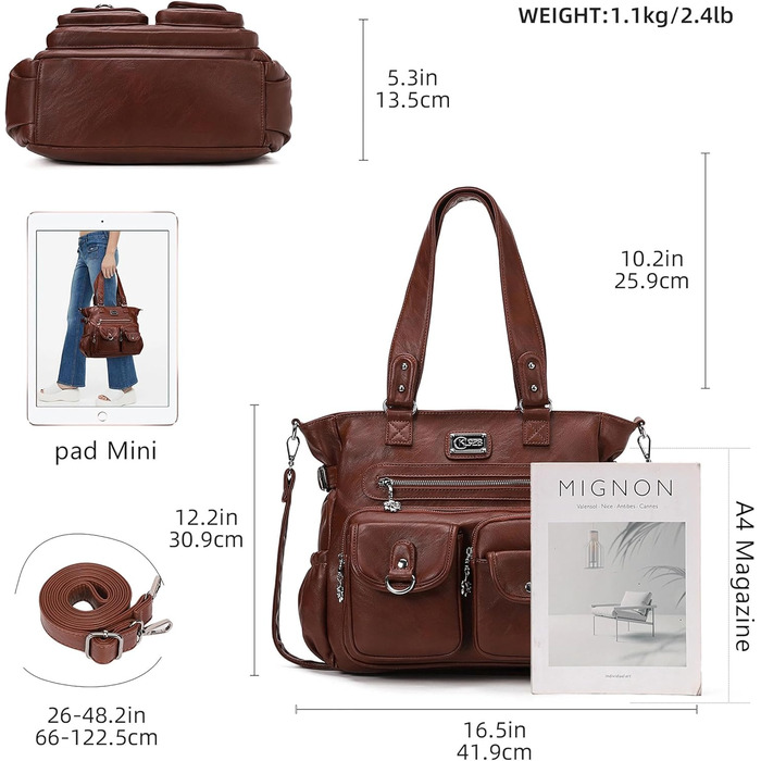 Сумка жіноча KL928 через плече, велика, з PU шкіри, чорна/каштанова - багато відділень