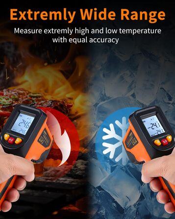 Інфрачервоний термометр цифровий -50°C～600°C: інструмент для вимірювання температури з лазерним цілевказівником та LCD дисплеєм (не для вимірювання температури тіла людини)