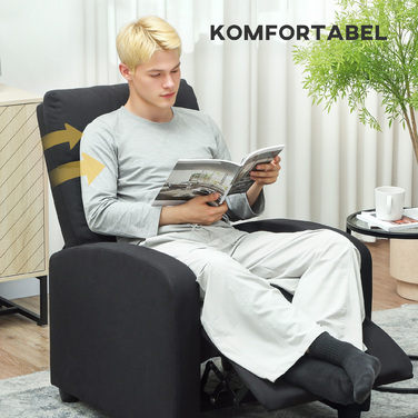 HOMCOM Recliner Chair, Adjustable 135°, Extendable Footrest, Padded Backrest, Linen-Polyester Fabric, Black
