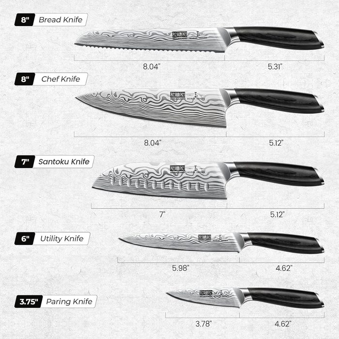 Набір кухонних ножів HOSHANHO 5 шт. з японської пудрованої сталі, професійний, з ергономічною ручкою з пакавуду