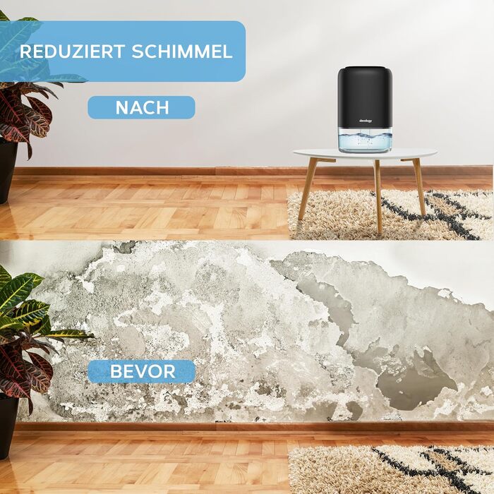 Портативний компактний міні-зволожувач повітря 1100 мл - електричний, енергоефективний, видаляє плісняву та конденсат. 7 LED кольорів, регулювання освітлення, чорний