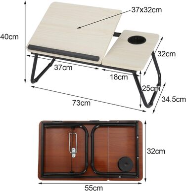 Складаний столик для ноутбука 55x32x25 см: білий, з підстаканником для читання та сніданку