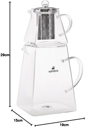 Karaca Dora Teapot, 4.5 L Teapot, 1.8 L Kettle, suitable for gas and electric cooktops, Teapot, Turkish teapot (cezve), and Teapot Set, Teapot (not induction compatible), (M, Giza Glass)