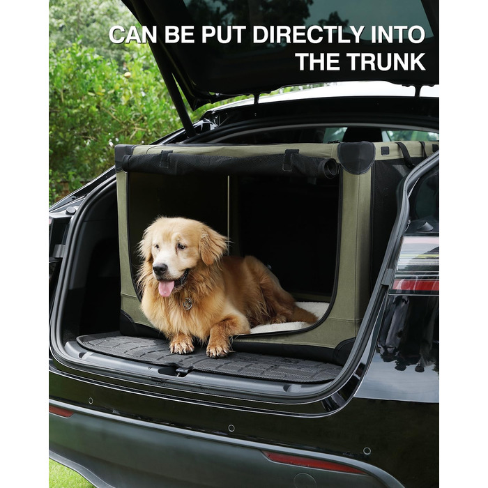 Складана переноска для собак середніх порід, 76x54x54 см, зелена. Зручна переноска для транспортування в авто, з міцною сіткою та м'якою підстилкою для дому та подорожей.