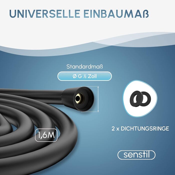 senstil® Premium Showerhead with Hose | Up to 60% Water-Saving Handheld Shower | 3 Spray Modes | SPA, Rain Shower, Booster | Optimal Water Pressure, Smart-Stop Button Saves Water & Energy (White) (Black Max)