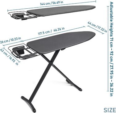 Гладильна дошка Duwee Extra Wide Deluxe з підставкою для праски, чорна, 117 x 43 см