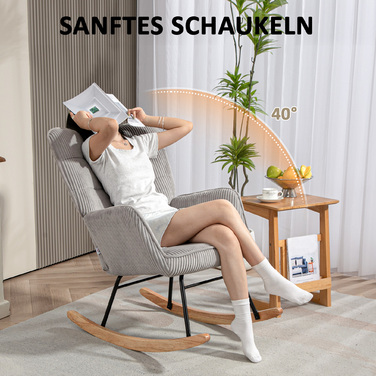 HOMCOM Rocking Chair, Rocking Armchair with Rope Look, Armrests, Chair with Wooden Skids, Reclining Chair for Living Room, Bedroom, Light Grey | Aosom