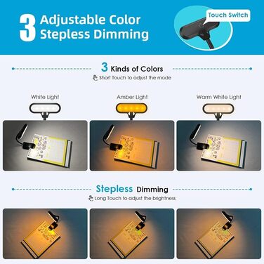 LED кріпильна лампа OUSFOT для читання з 3 рівнями яскравості, USB, 9 LED, гнучка на 360°, для книги, офісу, ліжка, нотного ставу, 3 колірні температури