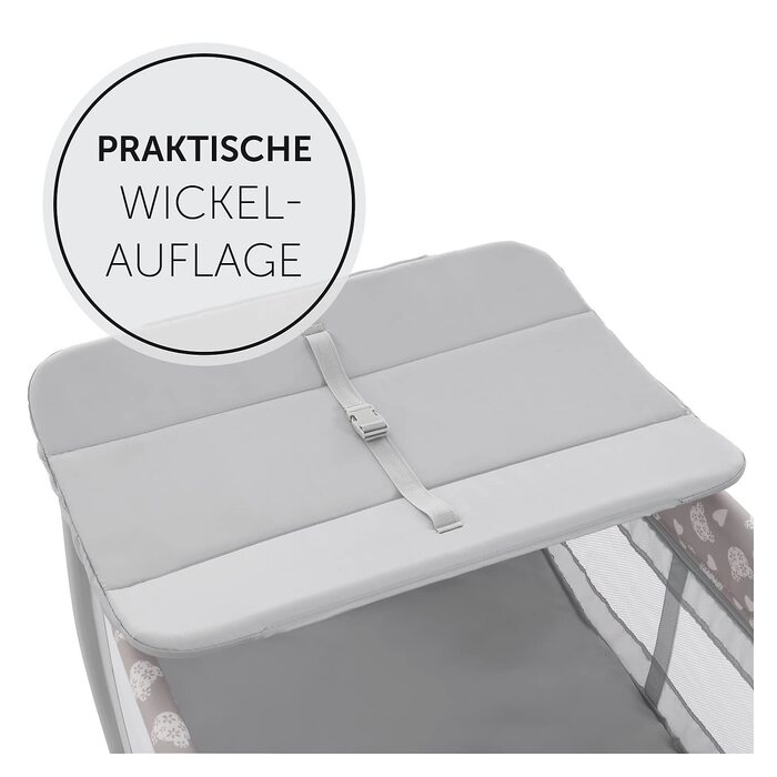 Hauck Travel Crib Sleep N Play Center with Newborn Nest, Changing Pad, Carry Bag, Wheels, Canopy, Compact Folding, Baby Travel Bed for Infants from Birth up to 15 kg (Teddy Grey)
