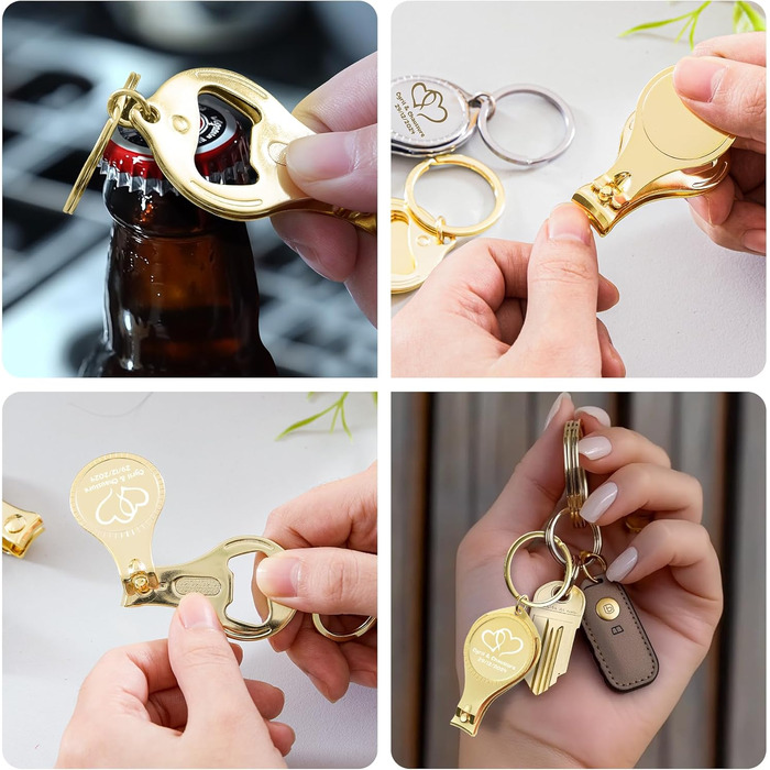 60 Personalized 4-in-1 Multifunction Bottle Openers, Gold Nail Clippers, Wedding Favors, Brewery, Private, Customized, Multi-Tool Gifts for Men.
