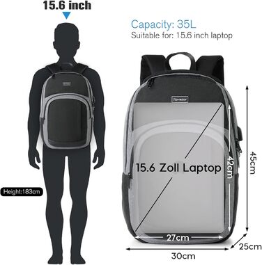 Рюкзак для підлітка/чоловіка/жінки, 35л, USB-порт, 15.6