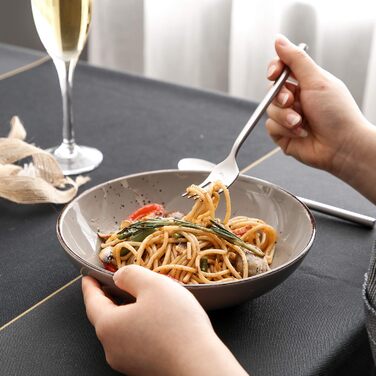 Набір посуду Vancasso NAVIA, 16 предметів, кераміка, для 4 осіб, розпис, тарілки, миски, чашки, помаранчевий (8 предметів, сірий)