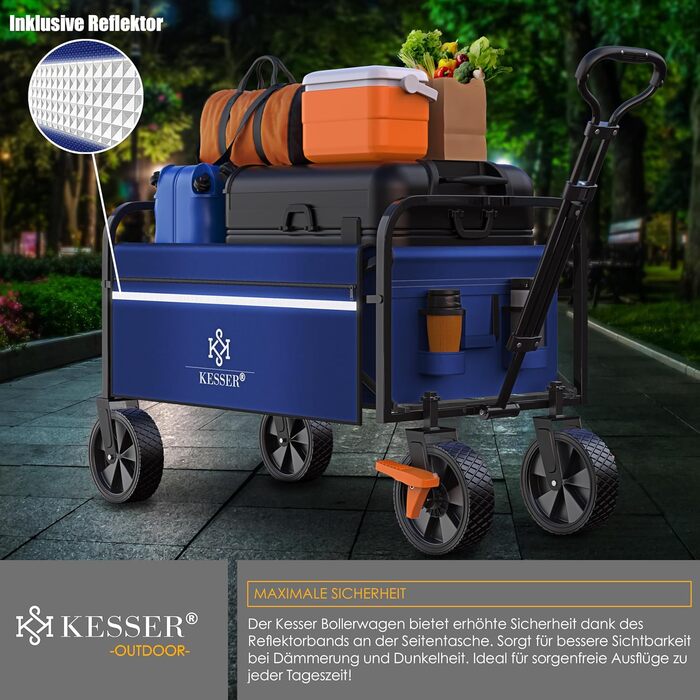 Візок-телега KESSER® складний вантажний, до 150 кг, з PVC колесами 360°, синій/чорний - для саду та транспорту