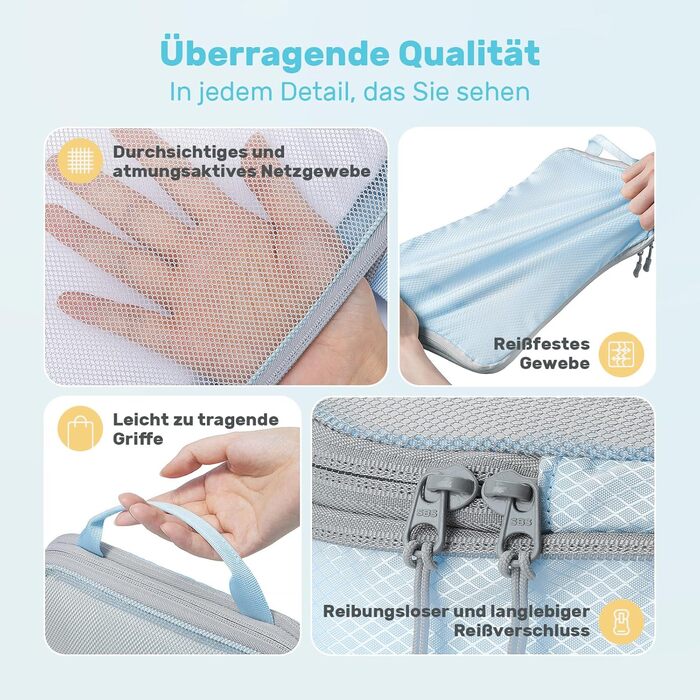 Набір з 8 компресійних органайзерів для валізи, чорний/блакитний