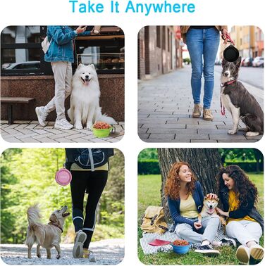 Складані годівниці для собак PetBonus (2 шт.) з силікону, 1000 мл, для води та корму, з карабіном, фіолетовий, рожевий