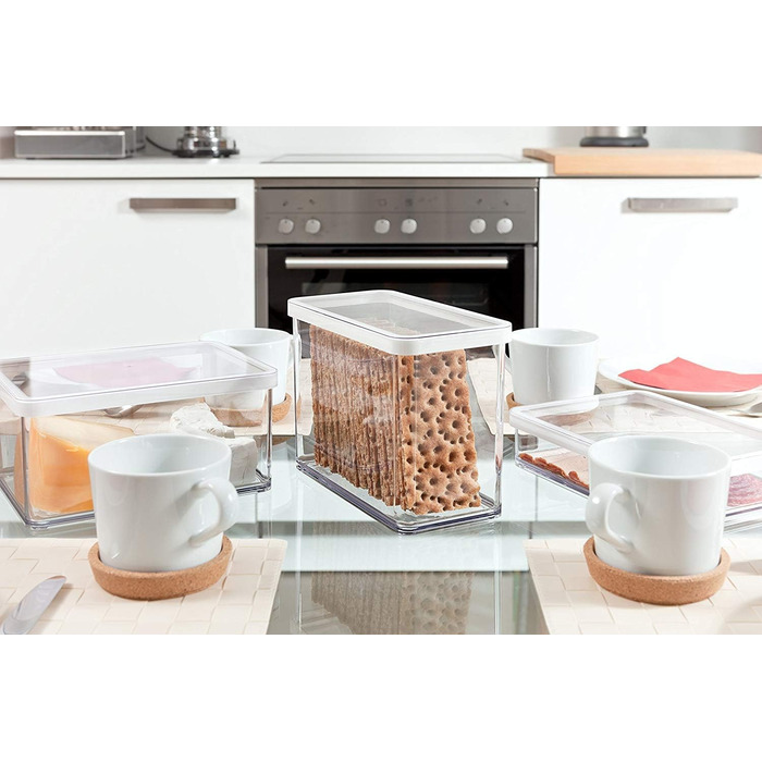 Rotho Loft 5-Piece Storage Canister Set with Lids, Various Sizes, Food-Grade Plastic (PP), BPA-Free, 2 x 2.1l, 1 x 1.0l, 2 x 0.5l (30.0 x 21.0 x 15.0 cm) (transparent/white)
