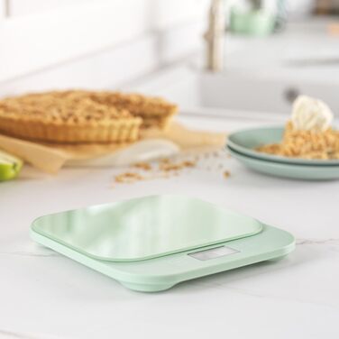 Цифрові кухонні ваги Salter British Bakes до 10 кг, точність 1 г, водонепроникні, платформа з загартованого скла, функція тари та вимірювання рідин (Зелений)