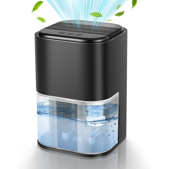 Електричний осушувач повітря 2L з автовимкненням та 7 кольоровим нічним світлом. Тихий осушувач для дому, квартири, ванної кімнати, підвалу (чорний)