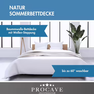 PROCAVE Cotton Comfort Quality Duvet for Summer 155x220cm, lightweight cotton blanket, washable, from nature, breathable & heat-regulating, 100% made in Germany 155 x 220 cm
