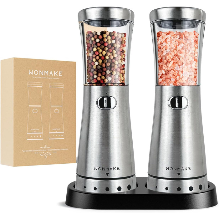 Salt and Pepper Grinder Electric 2-Piece Set with USB Rechargeable, Improved 4.5oz Large Capacity Spice Grinder Electric, Adjustable Coarseness with LED Light, Ideal for the Kitchen